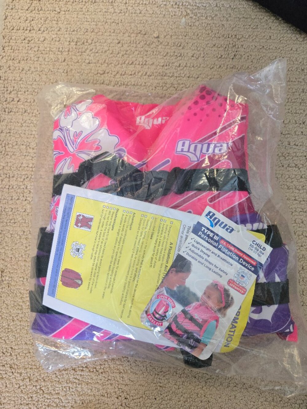 Aqua Oceans 7 Life Jacket for Kids - US Coast Guard Approved 30-50 lbs NWT